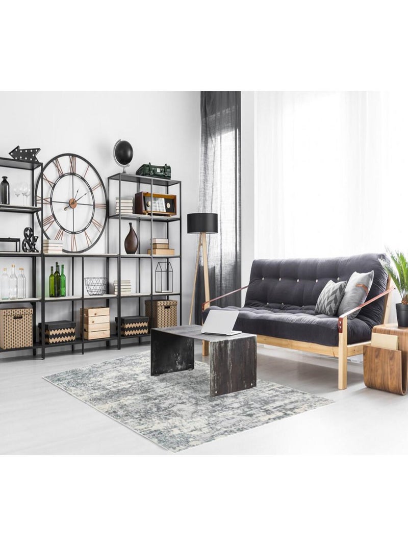 Tapis rayé à poils courts pour salon rectangle vintage Paris Argenté - Kiabi