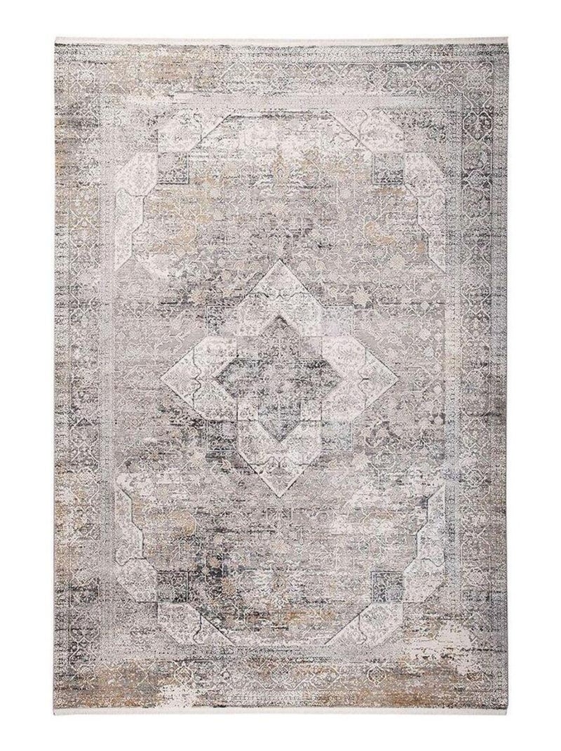 Tapis rayé avec franges vintage rectangle Heriz Gris - Kiabi