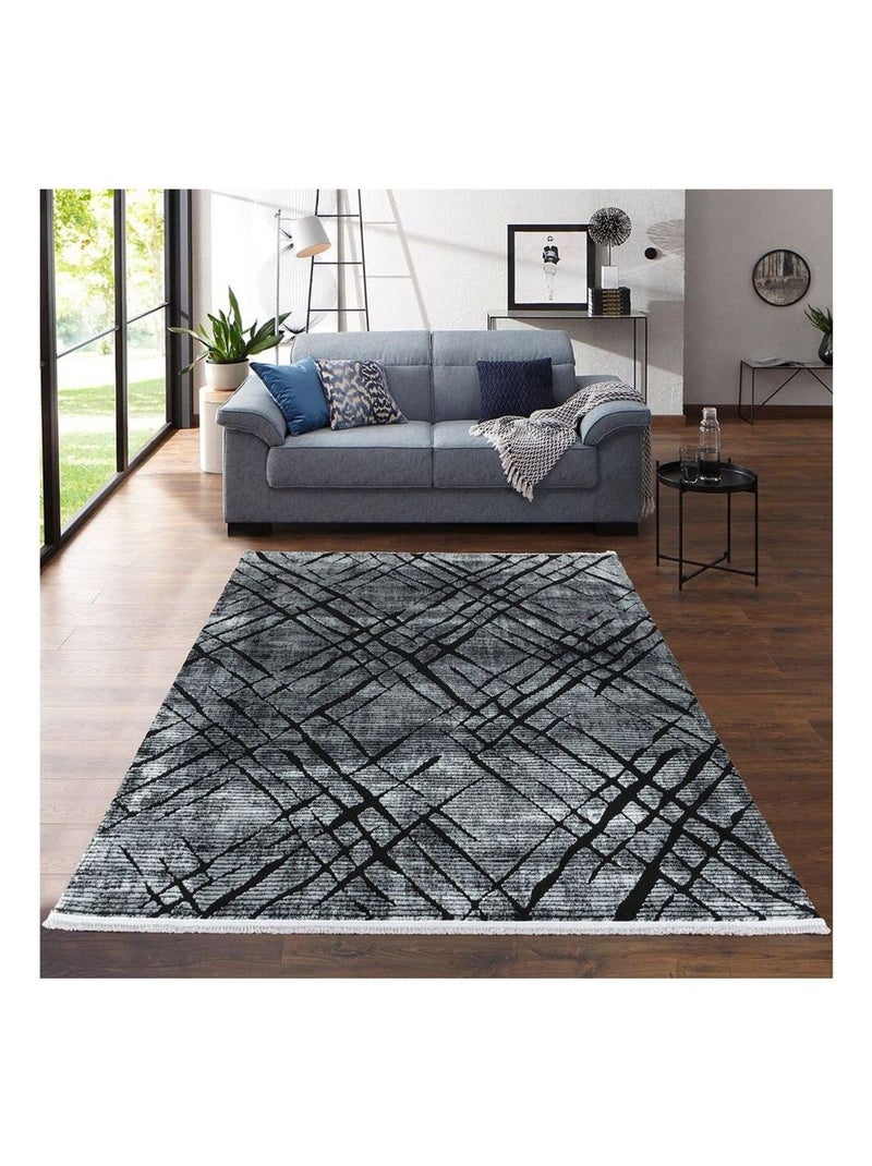 Tapis rayé courtes mèches design intérieur Nahla Gris - Kiabi