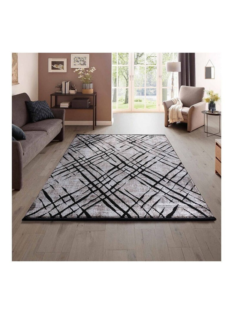 Tapis rayé courtes mèches design intérieur Nahla Marron - Kiabi