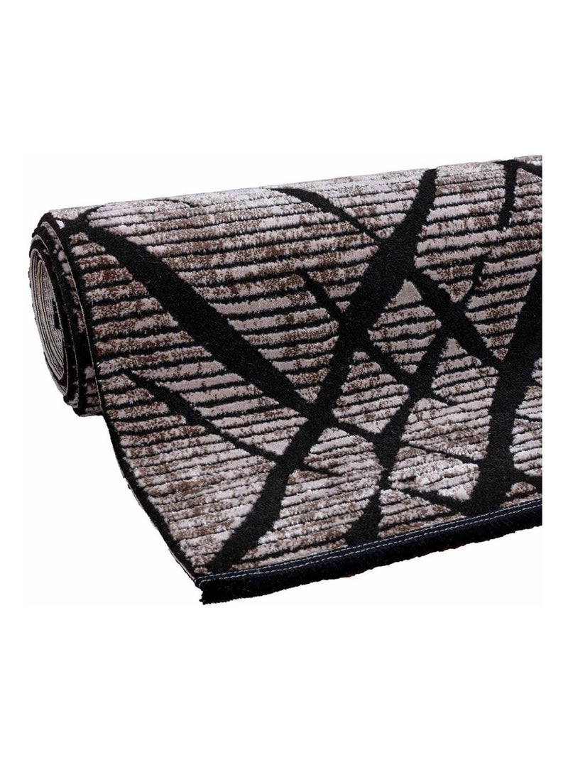 Tapis rayé courtes mèches design intérieur Nahla Marron - Kiabi