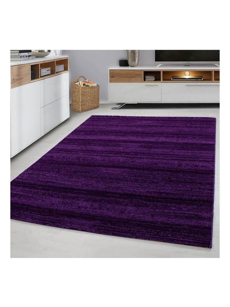 Tapis rayé uni à courtes mèches rectangle Ocrul Mauve lilas - Kiabi