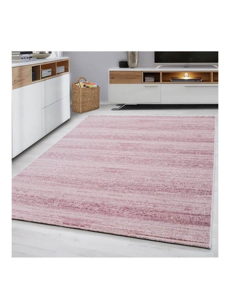 Tapis rayé uni à courtes mèches rectangle Ocrul Noir Rose - Kiabi