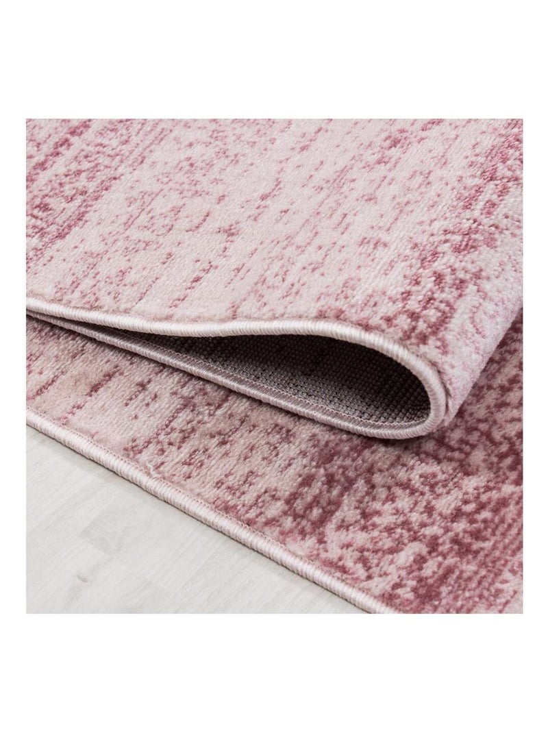 Tapis rayé uni à courtes mèches rectangle Ocrul Noir Rose - Kiabi