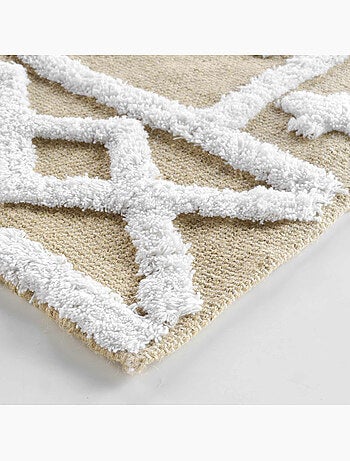 Tapis rectangle 120 x 170 cm – Jute et coton – Modèle Medine – Motif ethnique relief blanc