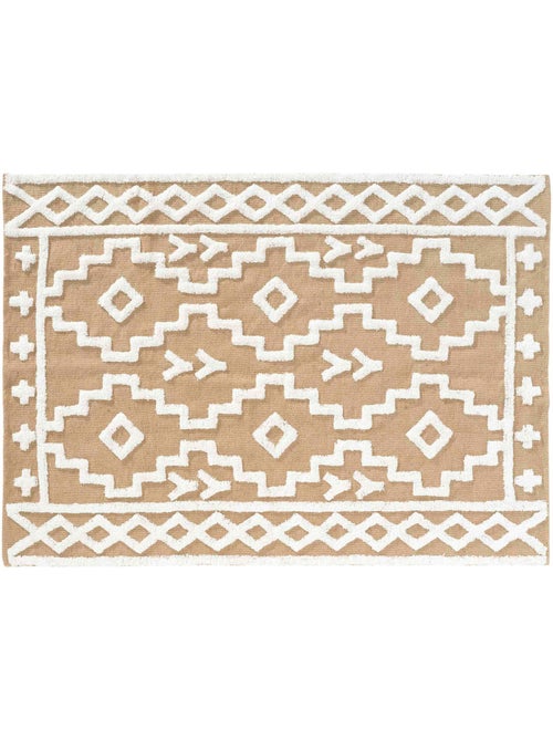 Tapis rectangle 120 x 170 cm – Jute et coton – Modèle Medine – Motif ethnique relief blanc - Kiabi Tapis rectangle 120 x 170 cm – Jute et coton – Modèle Medine – Motif ethnique relief blanc - Kiabi