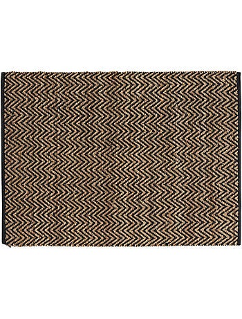 Tapis rectangle 120 x 170 cm – Jute et polycoton – Motif Zigzag noir et naturel
