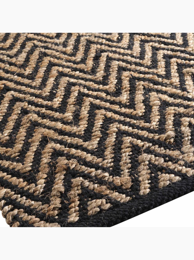 Tapis rectangle 120 x 170 cm – Jute et polycoton – Motif Zigzag noir et naturel Noir - Kiabi