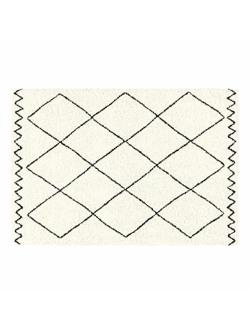 Tapis rectangle 120 x 170 cm – Polypropylène – Modèle Saoura Beige – Motif berbère Beige - Kiabi
