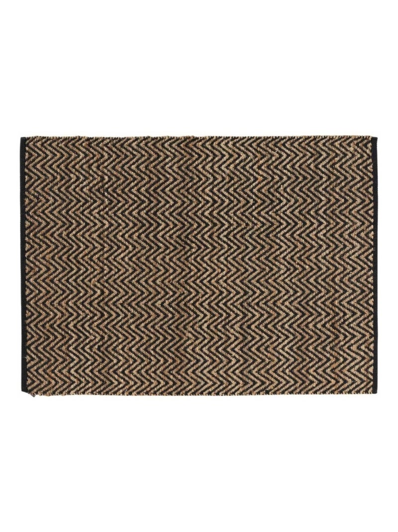 Tapis rectangle 120x170 cm Zigzag jute uni polycoton Noir - Kiabi