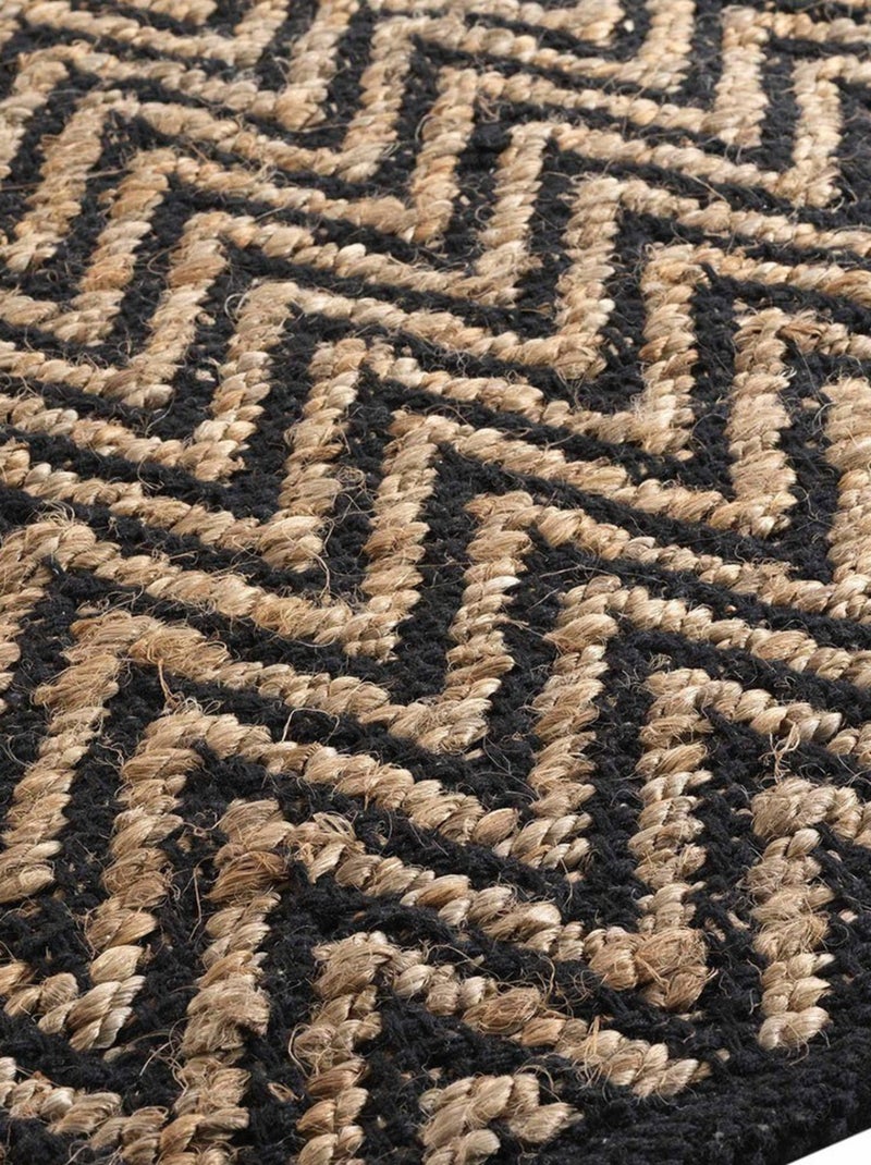 Tapis rectangle 120x170 cm Zigzag jute uni polycoton Noir - Kiabi