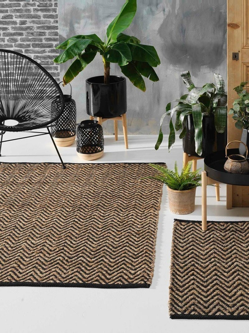Tapis rectangle 120x170 cm Zigzag jute uni polycoton Noir - Kiabi