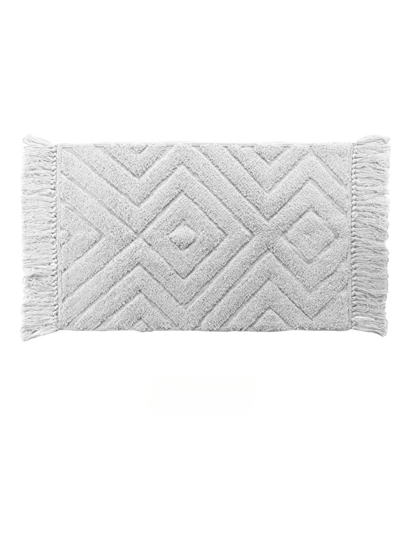 Tapis Rectangle à Franges 50 x 80 cm Nara en Coton et Polyester Blanc Gris - Kiabi