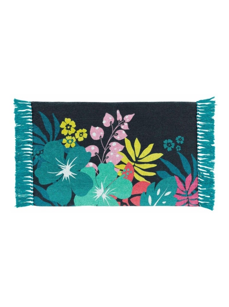 Tapis rectangle à franges 50x80 Hawai coton Bleu - Kiabi