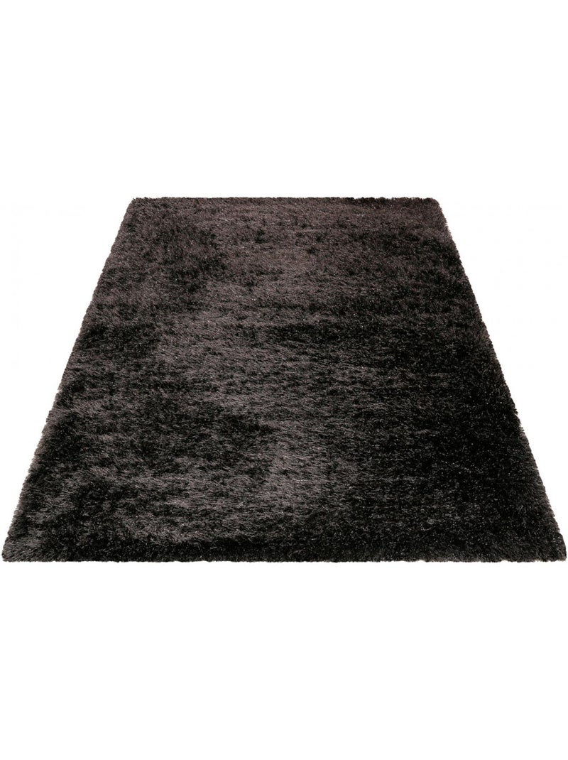Tapis rectangle à longues mèches uni Shiny Touch Wecon Home Noir Gris anthracite - Kiabi