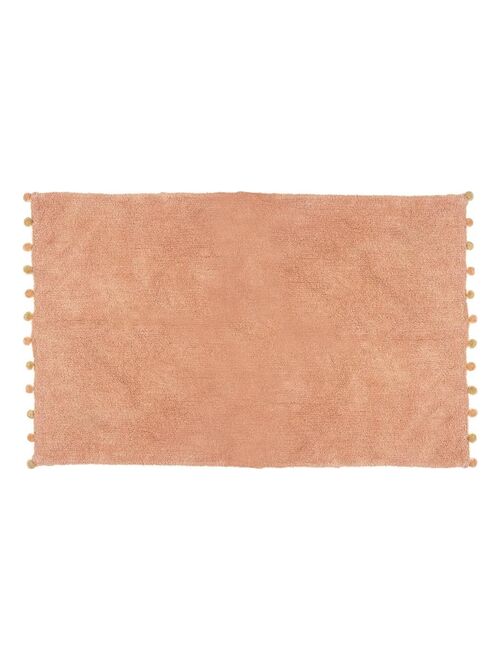 Tapis rectangle coton pompons 100x150 rose - Kiabi
