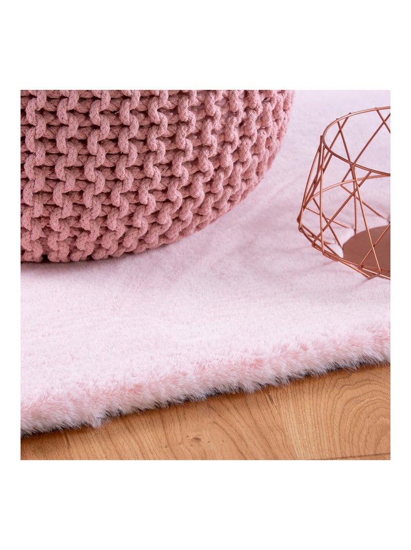 Tapis rectangle doux uni shaggy effet brillant polyester Oceania Rose pastel - Kiabi