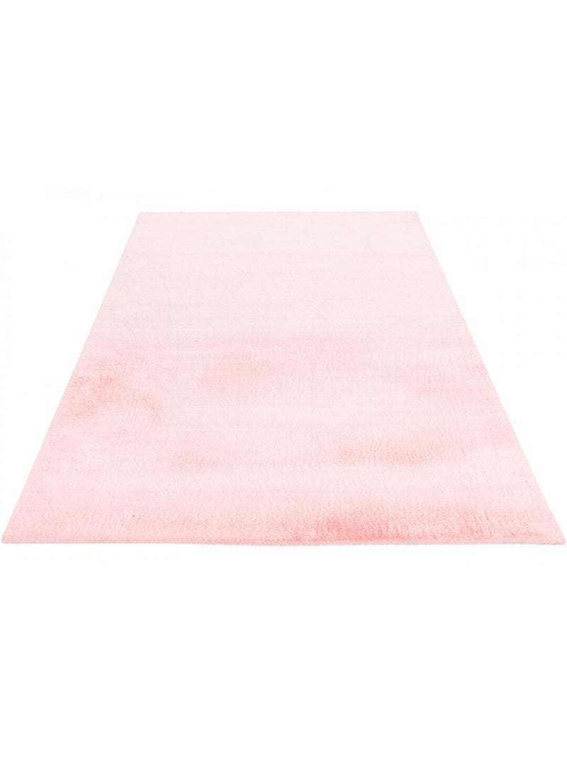 Tapis rectangle doux uni shaggy effet brillant polyester Oceania Rose pastel - Kiabi