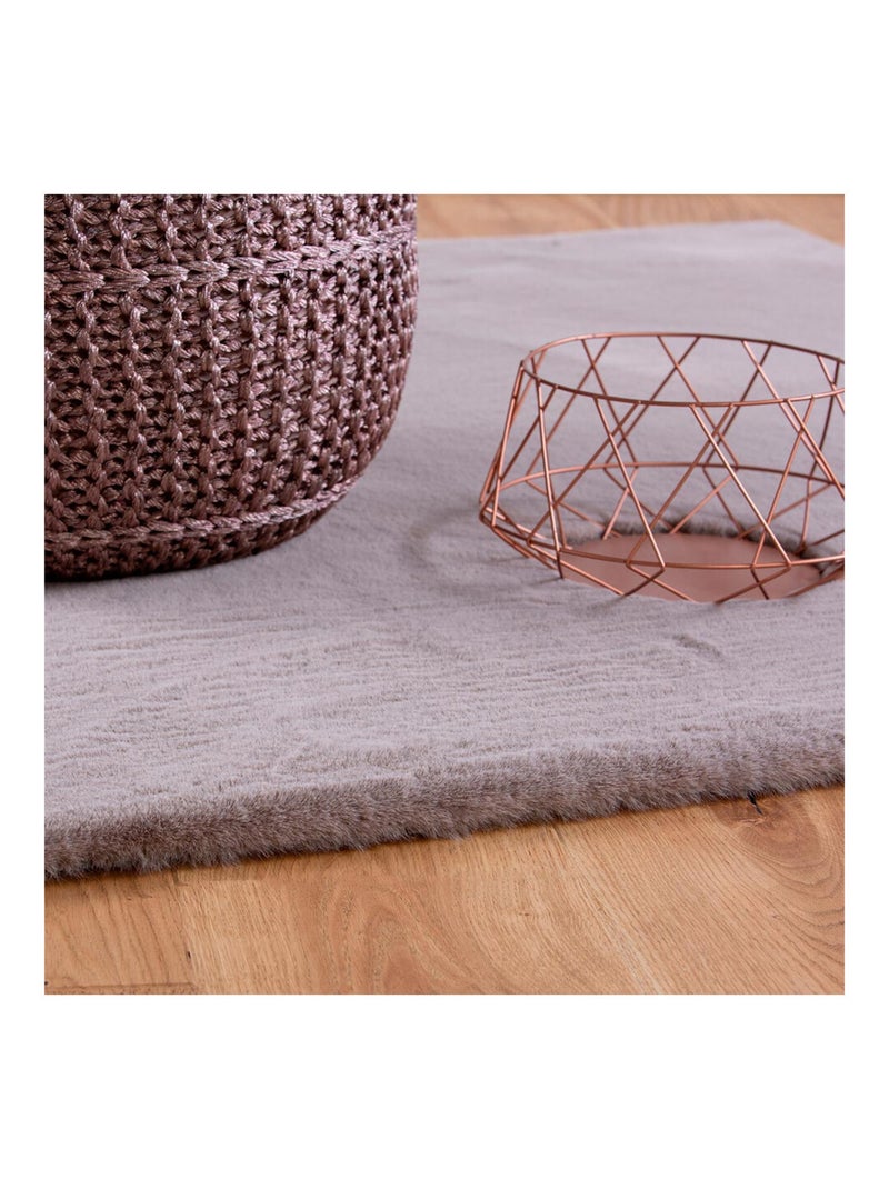Tapis rectangle doux uni shaggy effet brillant polyester Oceania Taupe - Kiabi