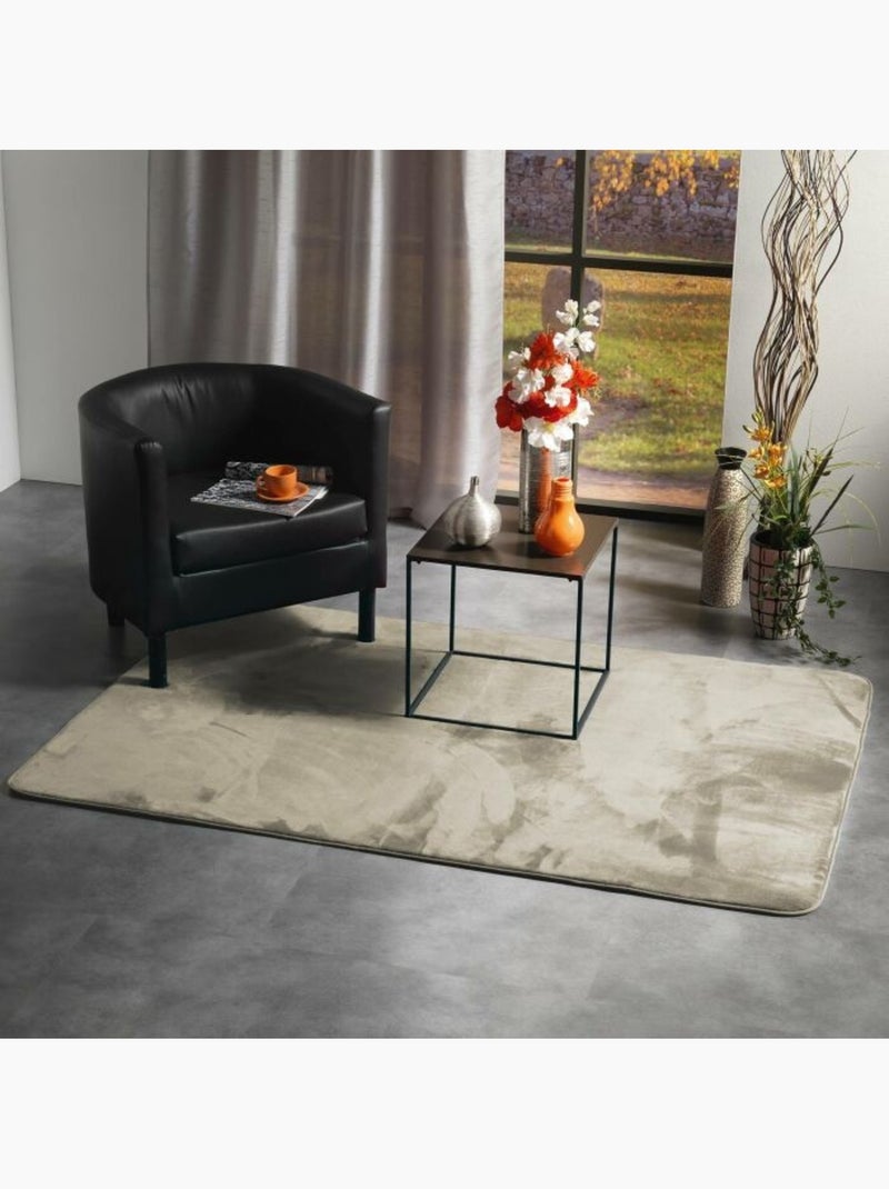 Tapis Rectangle – Flanelle Unie Ultra Douce – Finition Biais Taupe - Kiabi