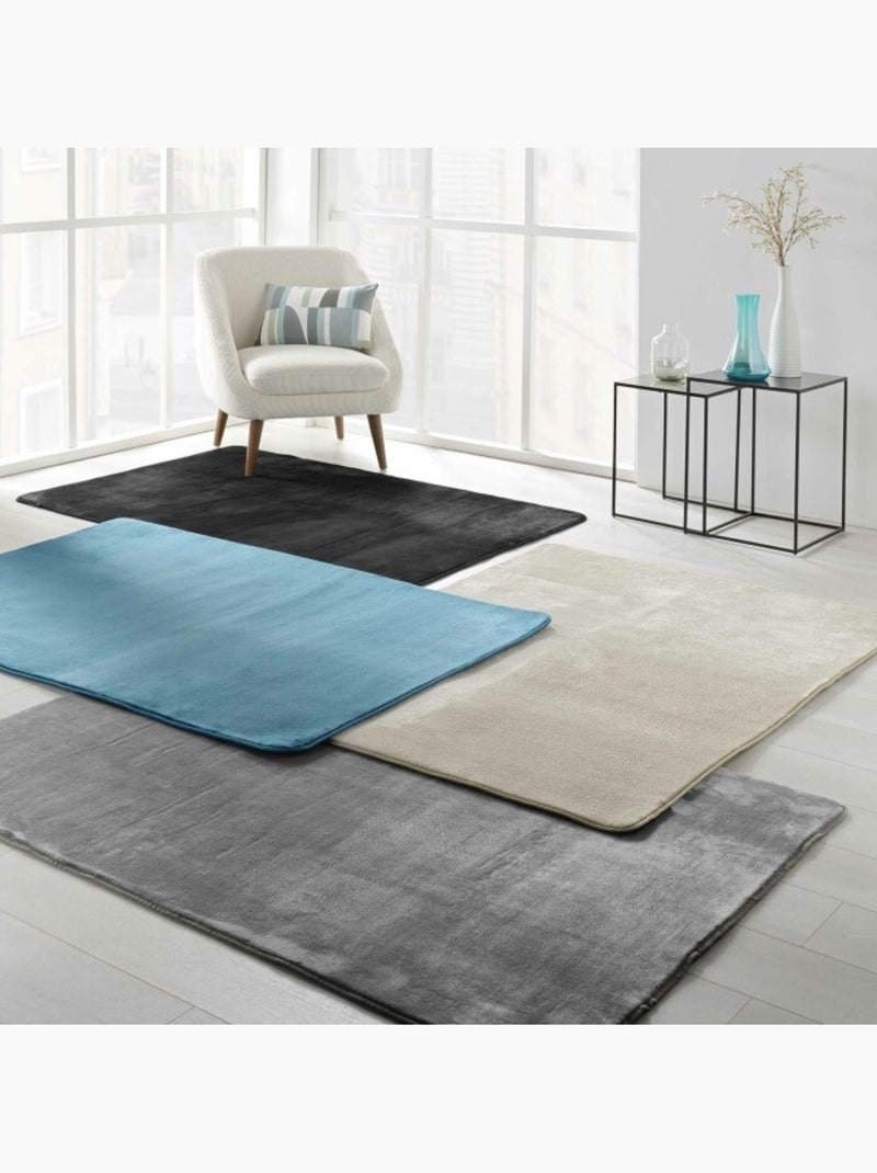 Tapis Rectangle – Flanelle Unie Ultra Douce – Finition Biais Taupe - Kiabi