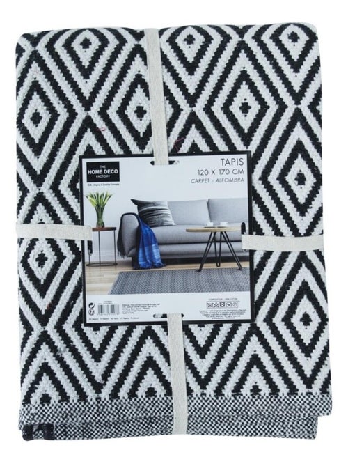 Tapis rectangle losanges noir blanc 120x170 cm - Kiabi