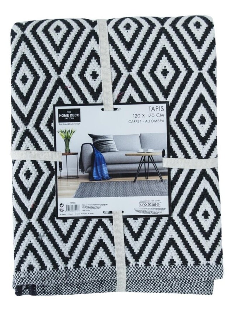 Tapis rectangle losanges noir blanc 120x170 cm Blanc - Kiabi