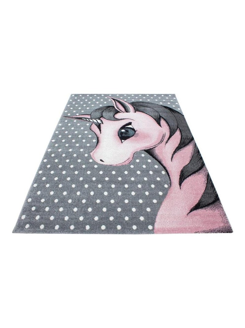 Tapis rectangle pour chambre de bébé licorne Willis Noir Rose - Kiabi