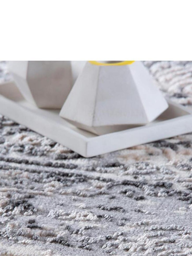 Tapis rectangle rayé à courtes mèches moderne Inirida Gris - Kiabi