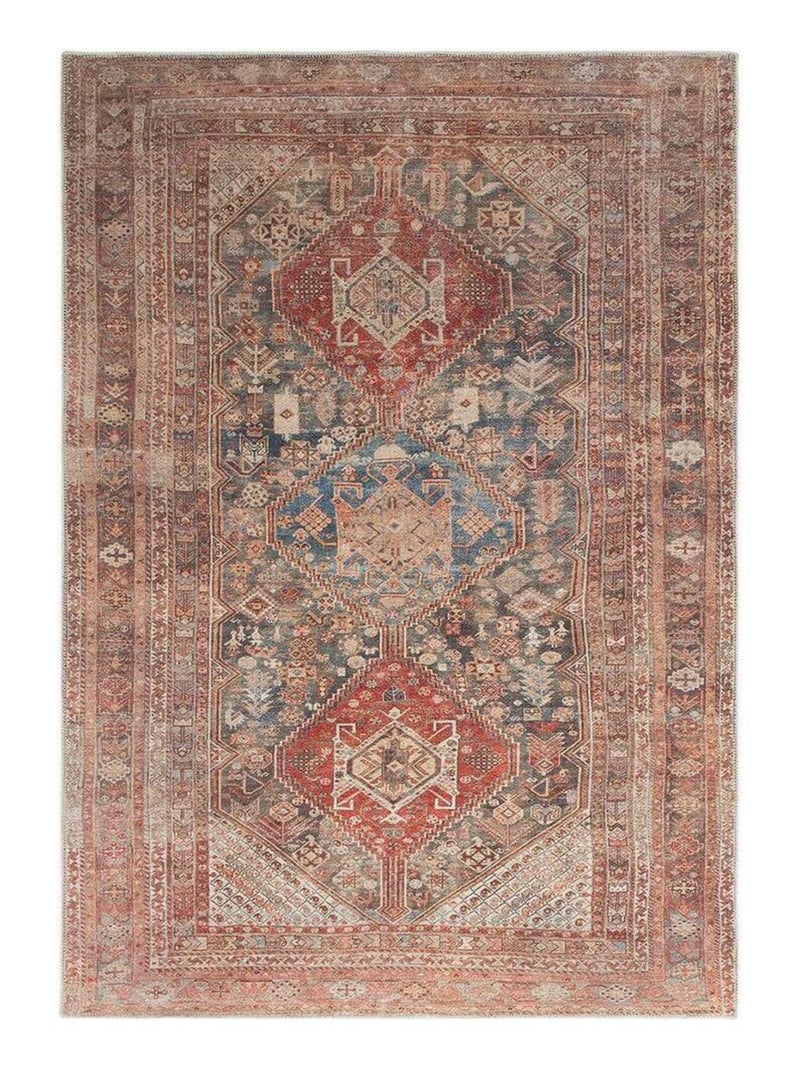 Tapis rectangle vintage rayé plat Kashan Orange - Kiabi