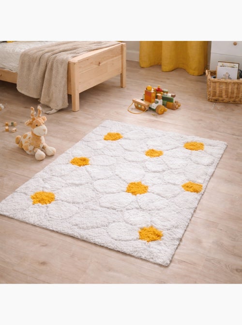 Tapis rectangulaire à motifs floraux en coton daisy - Kiabi