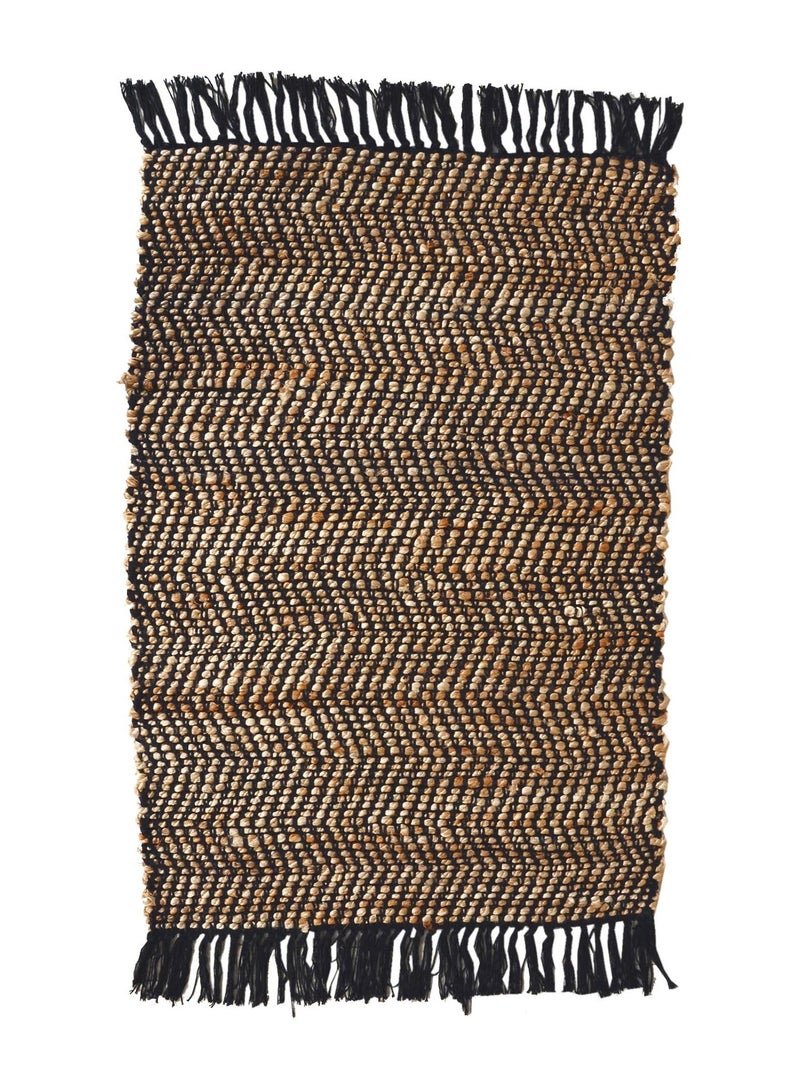 Tapis rectangulaire avec franges en jute et coton - Dylrev Noir - Kiabi