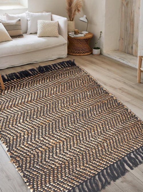 Tapis rectangulaire avec franges en jute et coton - Dylrev - Kiabi