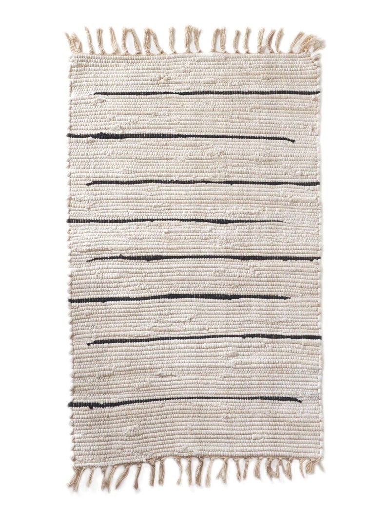 Tapis rectangulaire en Coton avec Franges, Dylrev Blanc - Kiabi