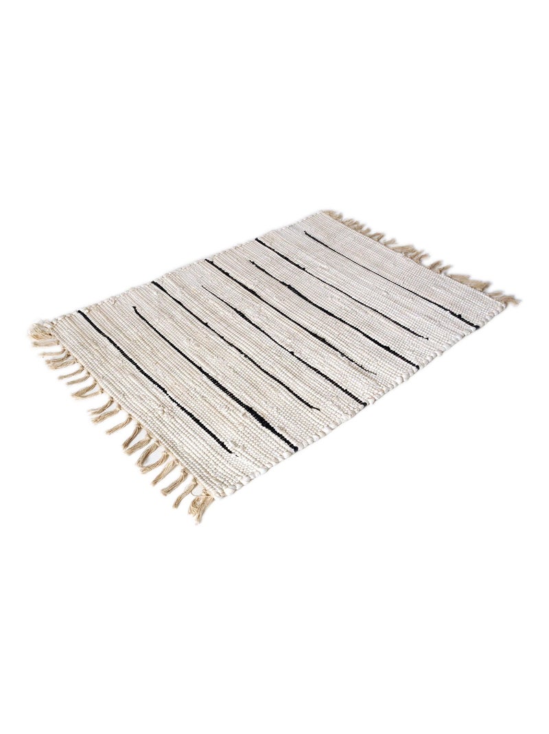Tapis rectangulaire en Coton avec Franges, Dylrev Blanc - Kiabi