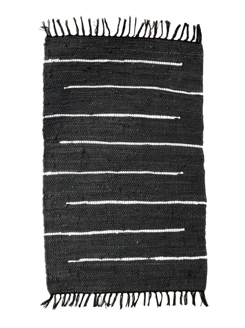 Tapis rectangulaire en Coton avec Franges, Dylrev Noir - Kiabi