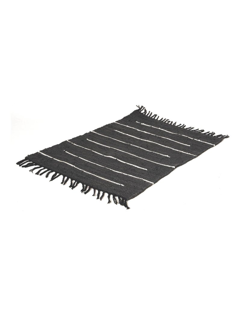 Tapis rectangulaire en Coton avec Franges, Dylrev Noir - Kiabi