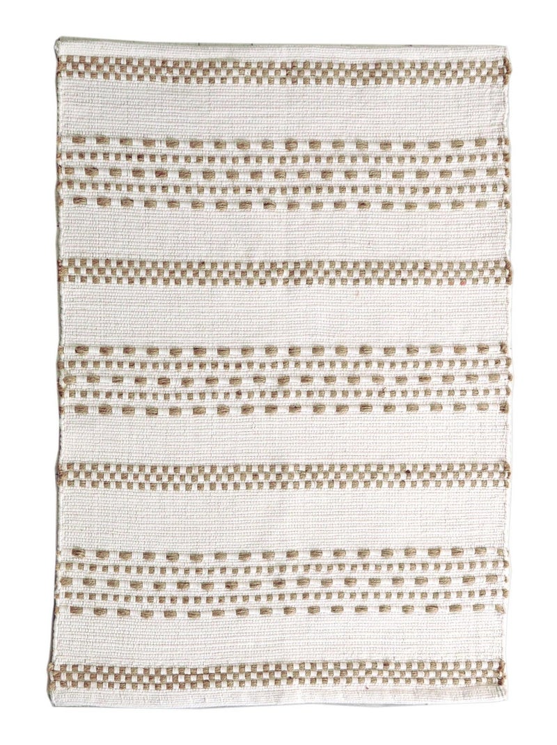 Tapis rectangulaire en coton, effet rayé en jute, Dylrev Ecru - Kiabi