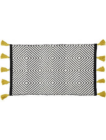 Tapis rectangulaire en coton tissé ethnique triangles noirs 50x80 cm – Guy Levasseur