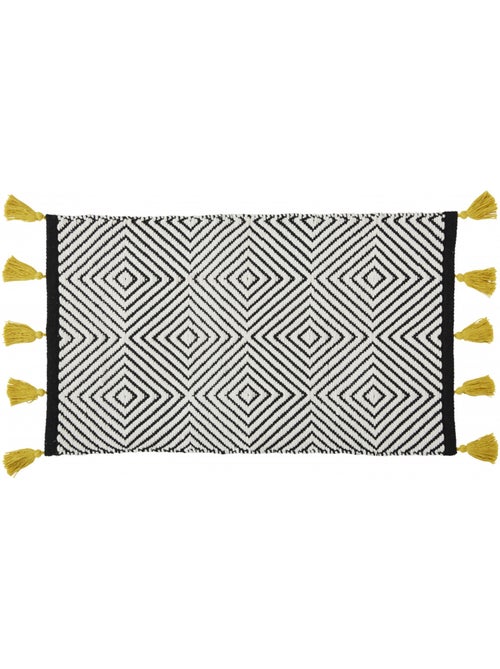 Tapis rectangulaire en coton tissé ethnique triangles noirs 50x80 cm – Guy Levasseur - Kiabi
