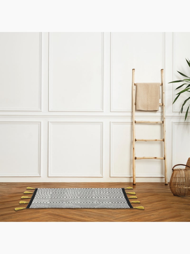Tapis rectangulaire en coton tissé ethnique triangles noirs 50x80 cm – Guy Levasseur Noir Blanc Gris - Kiabi