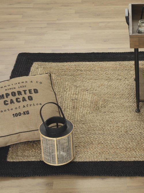 Tapis rectangulaire en jute à bord coloré - Kiabi
