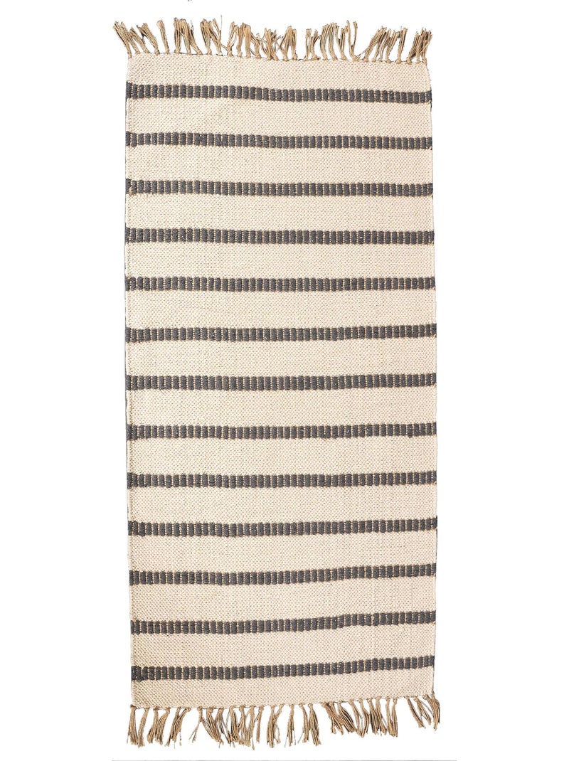 Tapis rectangulaire en jute et coton avec franges, Dylrev Ecru - Kiabi