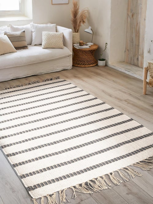 Tapis rectangulaire en jute et coton avec franges, Dylrev - Kiabi