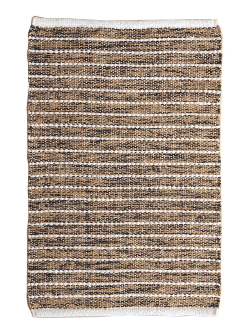 Tapis rectangulaire en jute et coton, effet rayé - Dylrev Beige - Kiabi