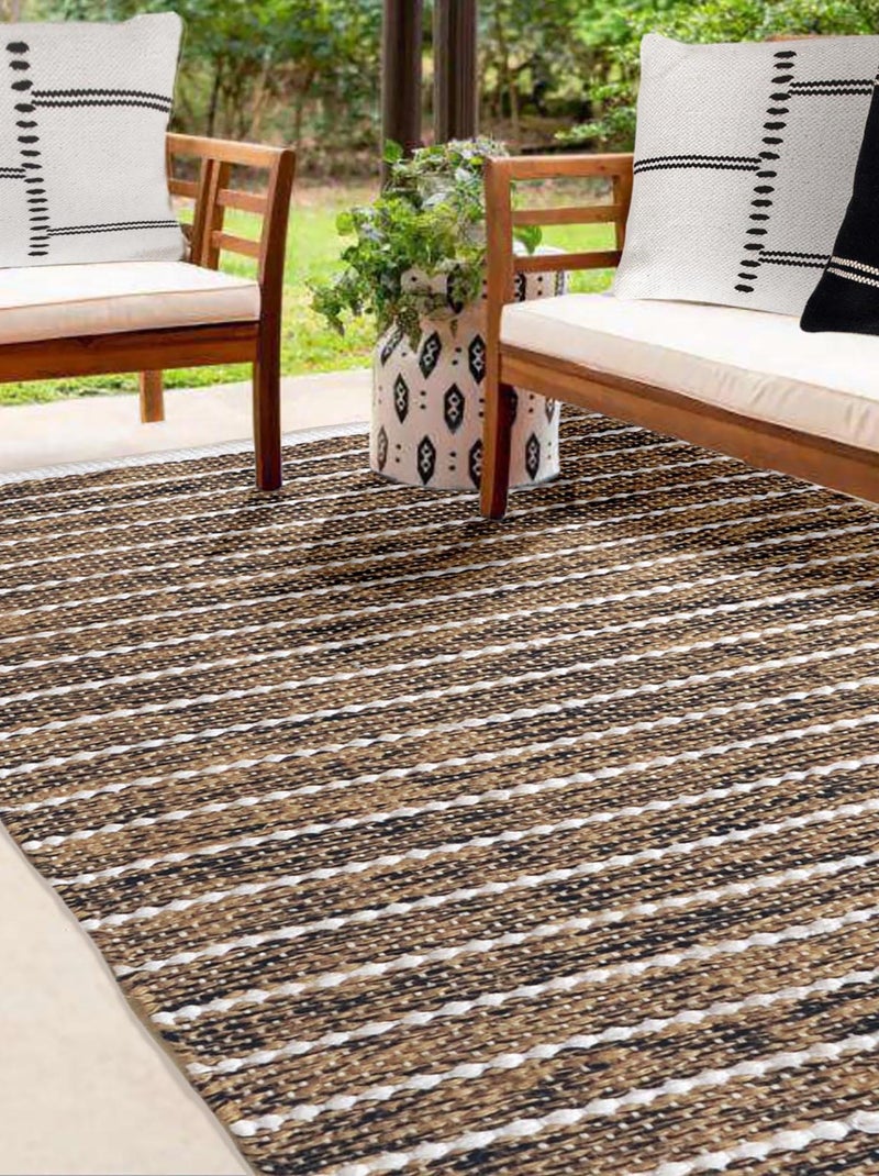 Tapis rectangulaire en jute et coton, effet rayé - Dylrev Beige - Kiabi