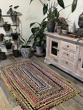 Tapis rectangulaire en jute et coton