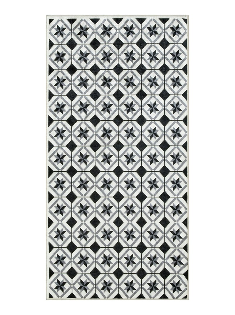 Tapis Rectangulaire motifs Carreaux de Ciment, Dylrev Noir Blanc - Kiabi