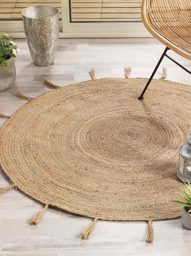 Tapis rond 120 cm jute Sanda argent Argent - Kiabi