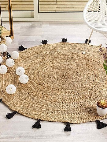 Tapis rond 120 cm jute Shira noir